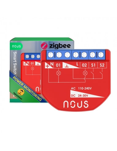 Nous B3Z ZigBee 16A Smart Relay, 2 Channels, Energy Monitoring, Tuya
